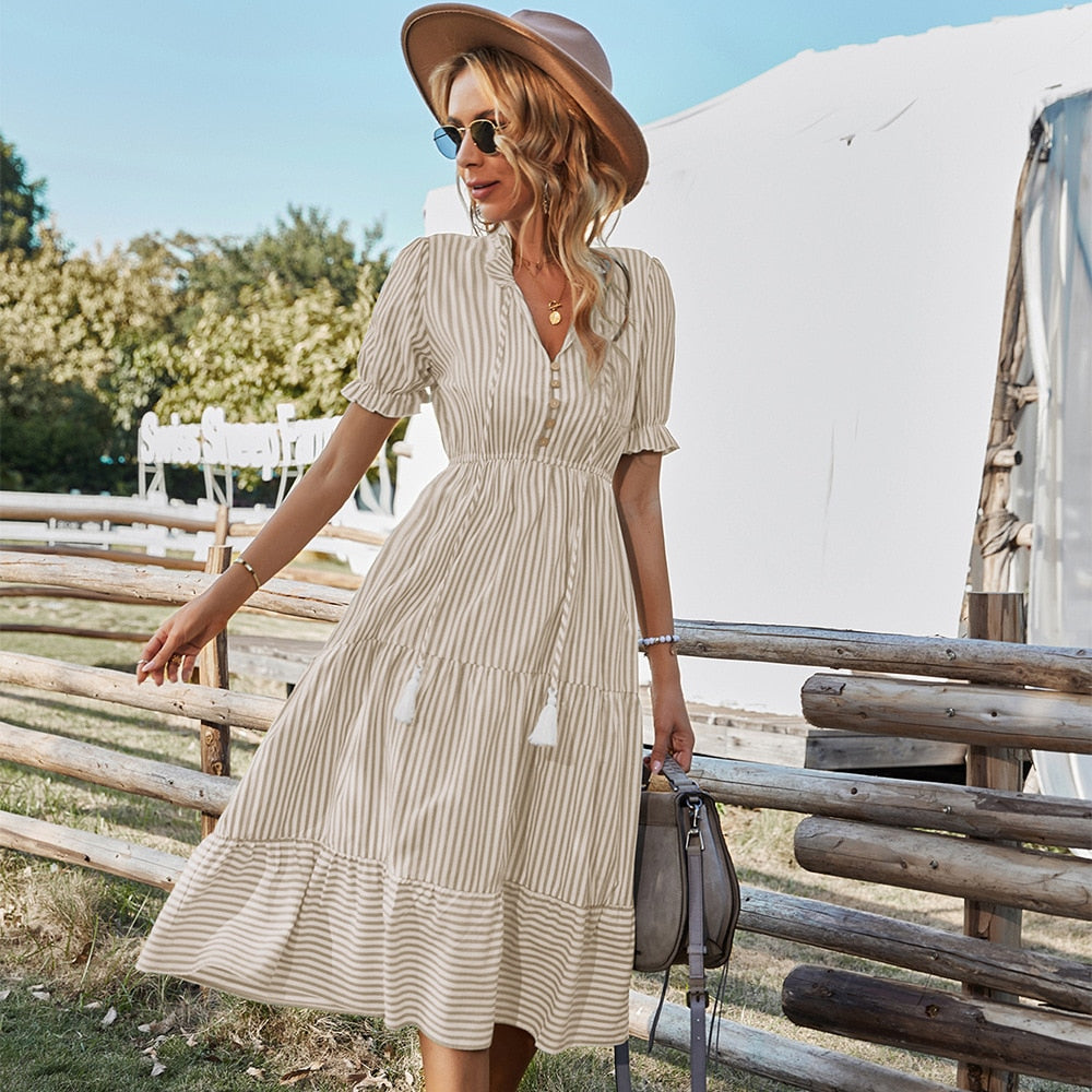 Florence Short Sleeve Midi Striped Dress