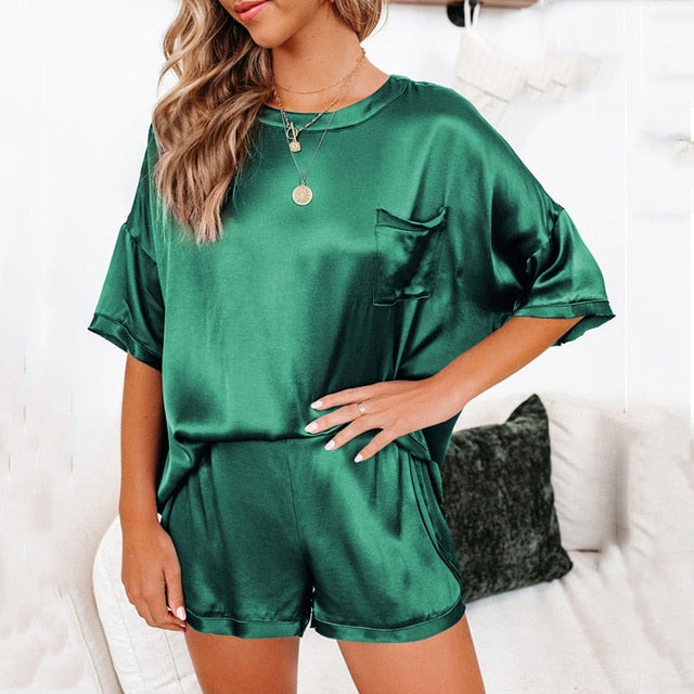 Satin T-Shirt Pajamas Set