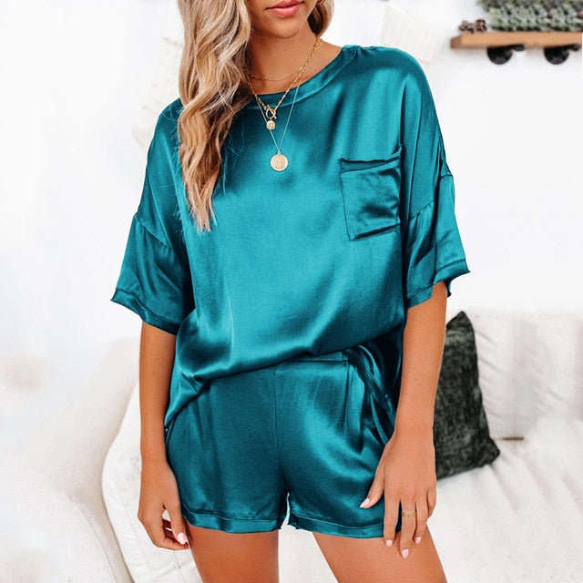Satin T-Shirt Pajamas Set