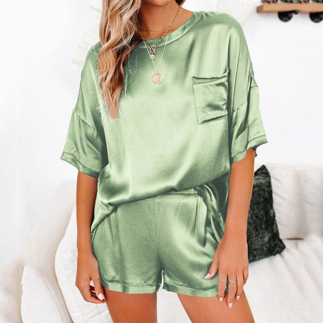 Satin T-Shirt Pajamas Set