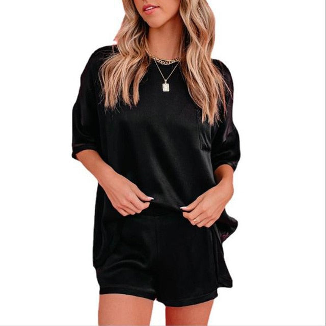 Satin T-Shirt Pajamas Set