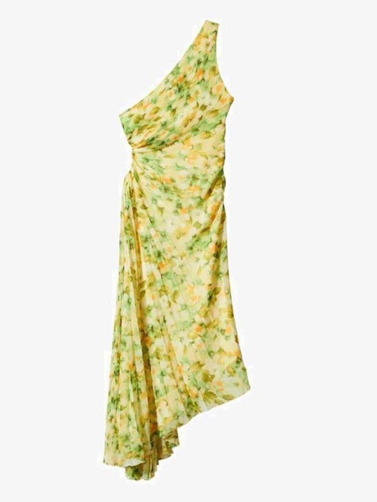Selena One Shoulder Pleated Maxi Dress