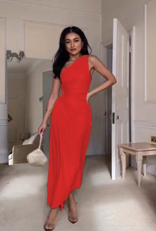 Selena One Shoulder Pleated Maxi Dress