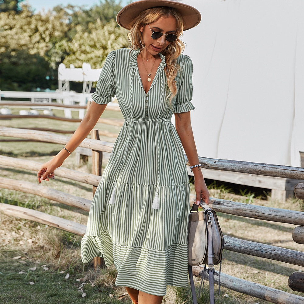 Florence Short Sleeve Midi Striped Dress