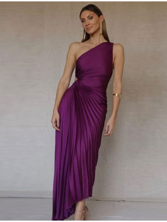 Selena One Shoulder Pleated Maxi Dress